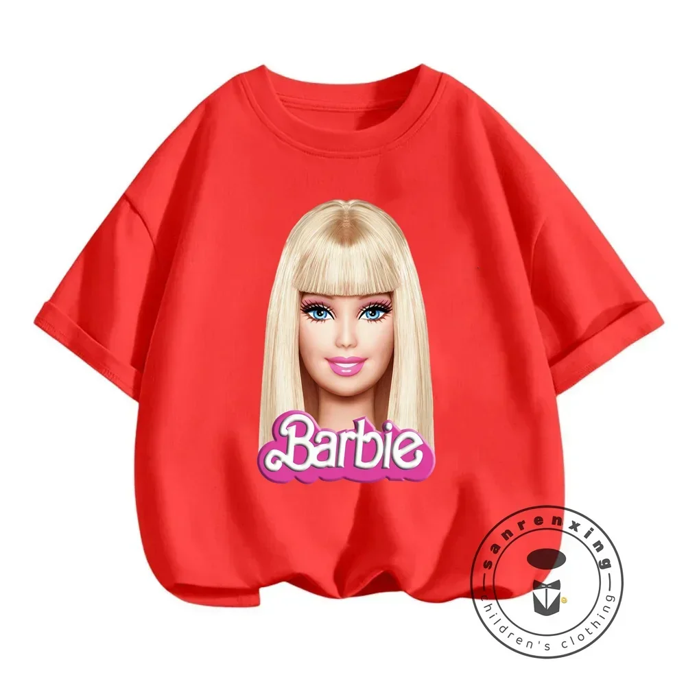 Trendy Summer Styles for Girls Soft Breathable Barbie Prints on Colorful Fun-filled Cartoon T-shirts Ideal for Ages 3-14 4