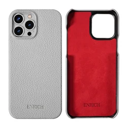 Luxury Lychee Genuine Leather Shockproof Cowhide Back Cover - Clearance Sale Premium - iPhone 13 (Grey)