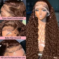 250% densité chocolat brun vague profonde perruques cheveux humains 13x4 13x6 HD dentelle avant perruque de cheveux humains 30 40 pouces dentelle frontale perruque bouclée 4