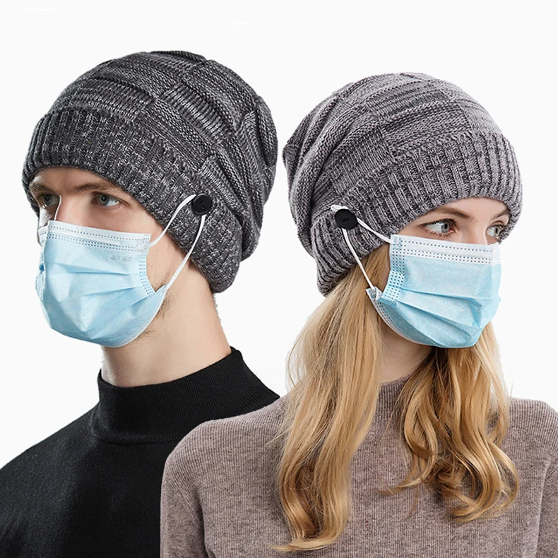 

Autumn Winter Knitted Beanie Cap with Botton New Unisex Hats Outdoor Warm Thicken Woolen Heap Heap Hat Casual Women Men Bonnet