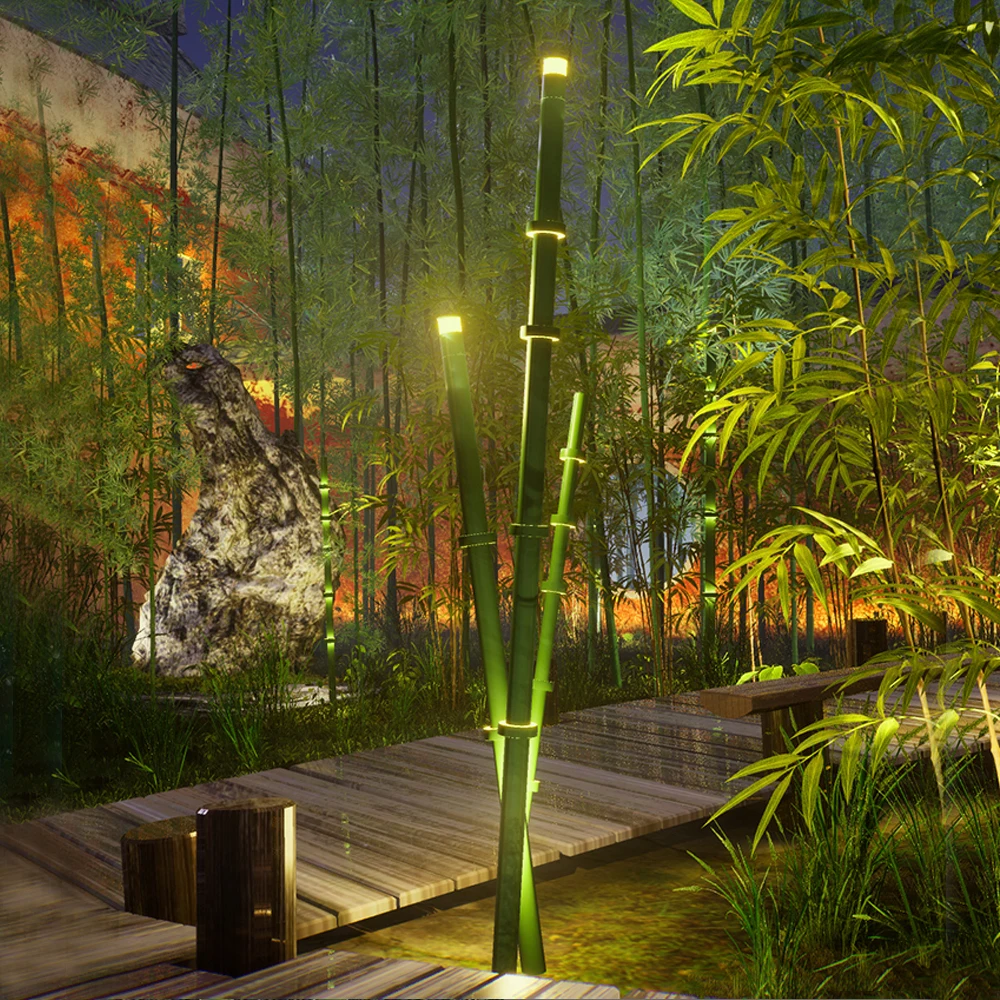 Solar Lights Bamboo Bollard Lamp Outdoor Decorative Solar Garden LED Lights Lawn Lamp for Yard Patio Garden Decor