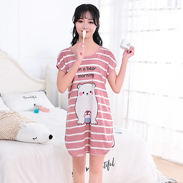 Sanderala Women Print Cartoon Sexy Sleepwear Round Neck Lingerie Cute Nightdress Strap Thin Female Underwear Nighty Home Wear