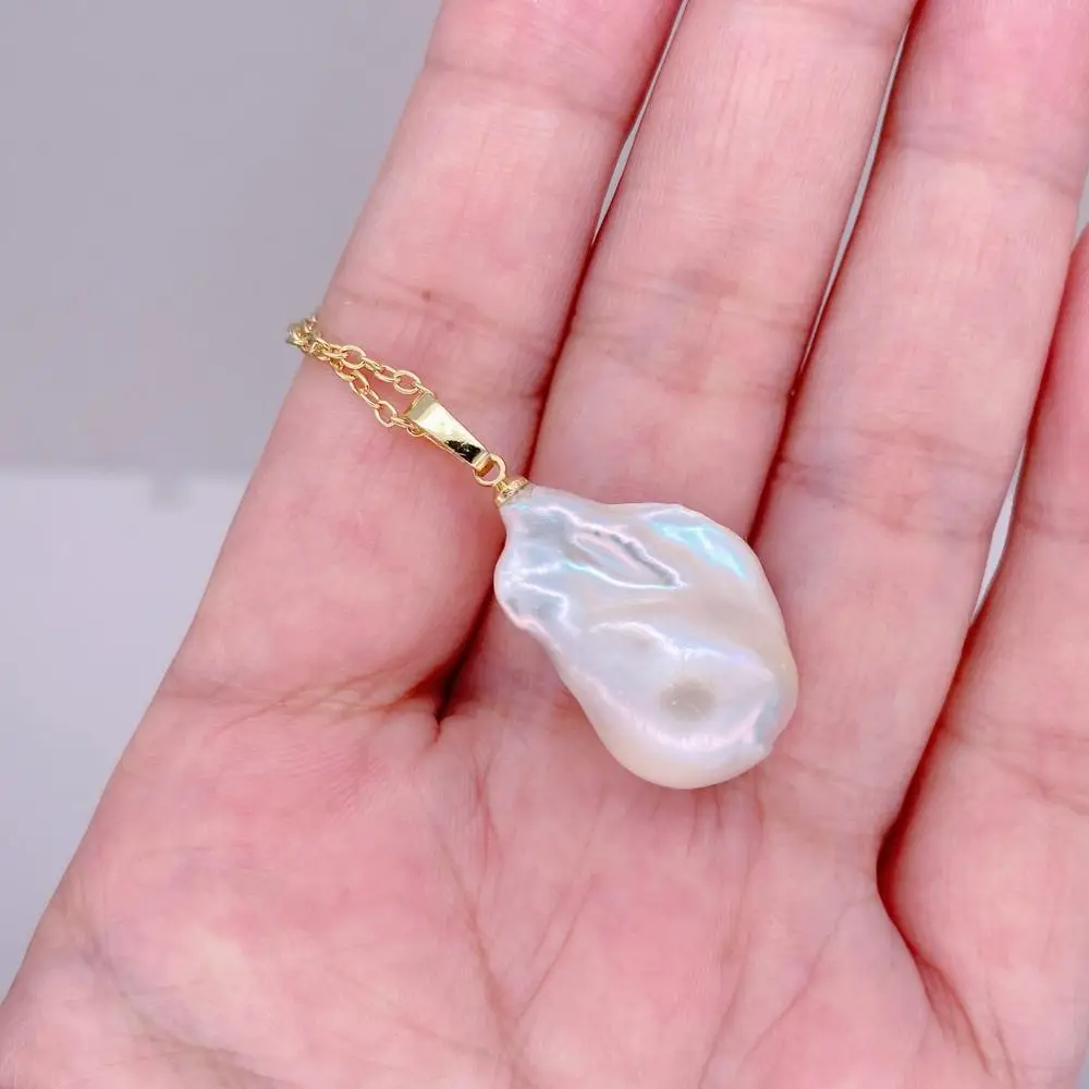 YYGEM 15x23mm Cultured White Baroque Pearl Gold Plated Chain Choker Necklace Women Jewelry