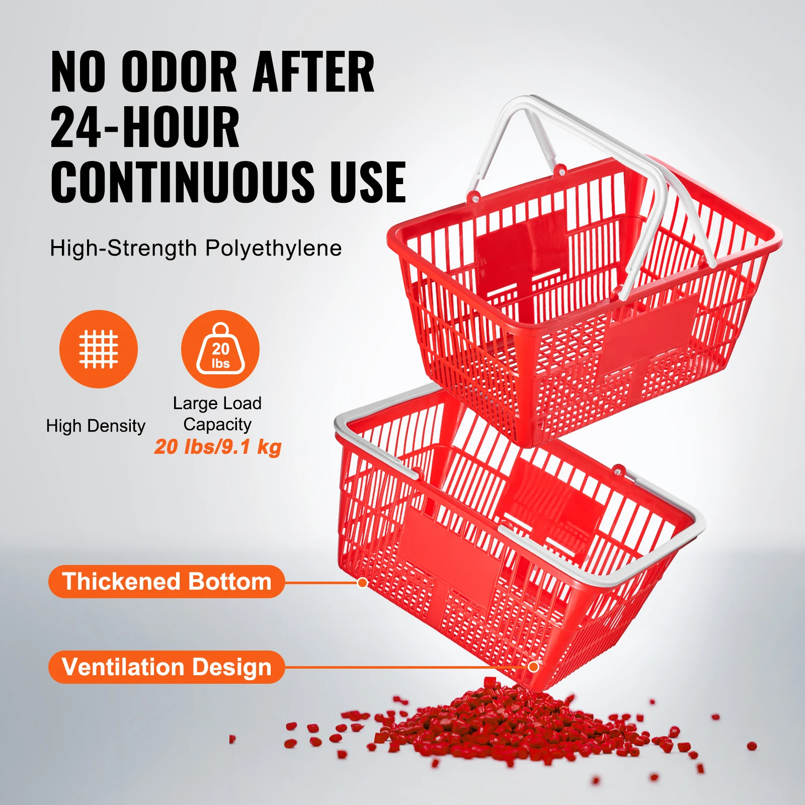 SucceBuy 20pcs Shopping Basket 21L Plastic Grocery Basket with Handle Portable Shop Bulk Used for Retail Store Supermarket