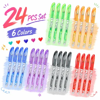 Set di 24 Penne Gel Cancellabili Magiche, Penne Neutre Cancellabili per Studenti, 0.5mm, 6 Colori, Cancelleria per Scuola e Ufficio