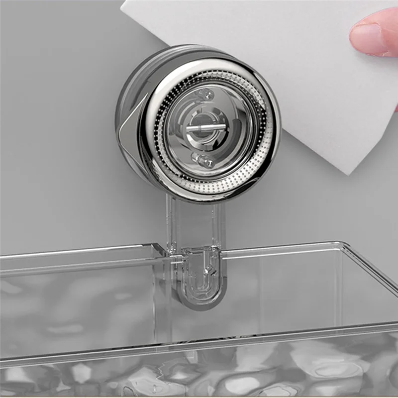 No-Drill, Light Luxury Style Glacier Pattern Suction Cup Shelf,Bathroom Shower Organizer Durable Transparent Fan Style