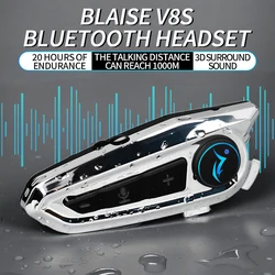 Blaise V8S Bluetooth 5.3 Motorcycle Helmet Intercom 1000M Wireless Intercomunicador Moto Walkie Talkie With Soft Hard Mic