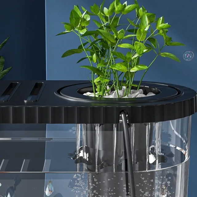 Shatterproof Tabletop Fish Bowl Space-Saving with Filter Compartment Plastic Fish Tank Transparent Clear Table Fish Bowl 5