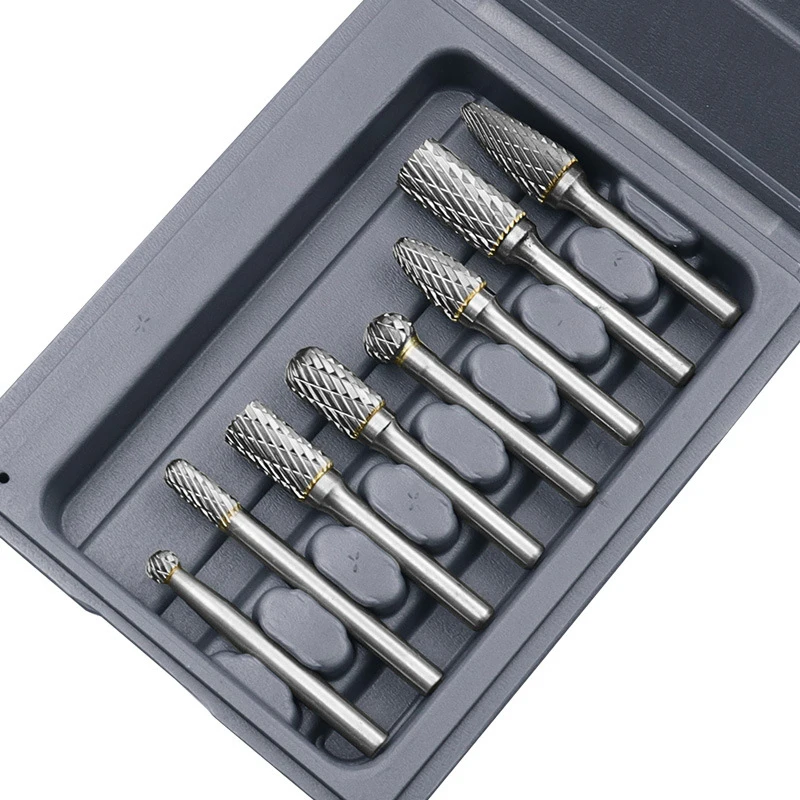 

F50 8 Pcs/set 6mm-12mm Tungsten Carbide Burr Bit CNC Engraving 1/4" Rotary Cutter Files Portable Tools Set