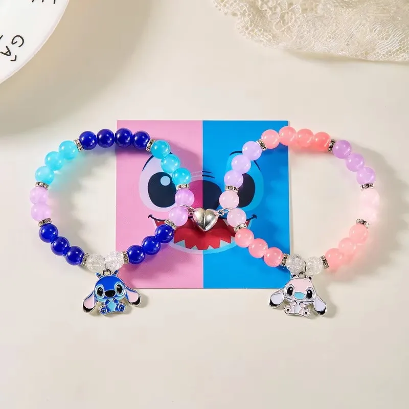 thumbnail image 1 of Disney-pulsera de Anime Stitch para niños y niñas, cadena de cuerda magnética de amor, juguetes para parejas, regalos de cumpleaños, 2 unids/set, 1 of 4