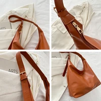 Trendy Casual Soft PU Women's Handbags Solid Color Large Capacity Female Shoulder Bag Retro Tote Bag For Commute Shopping - Image 4