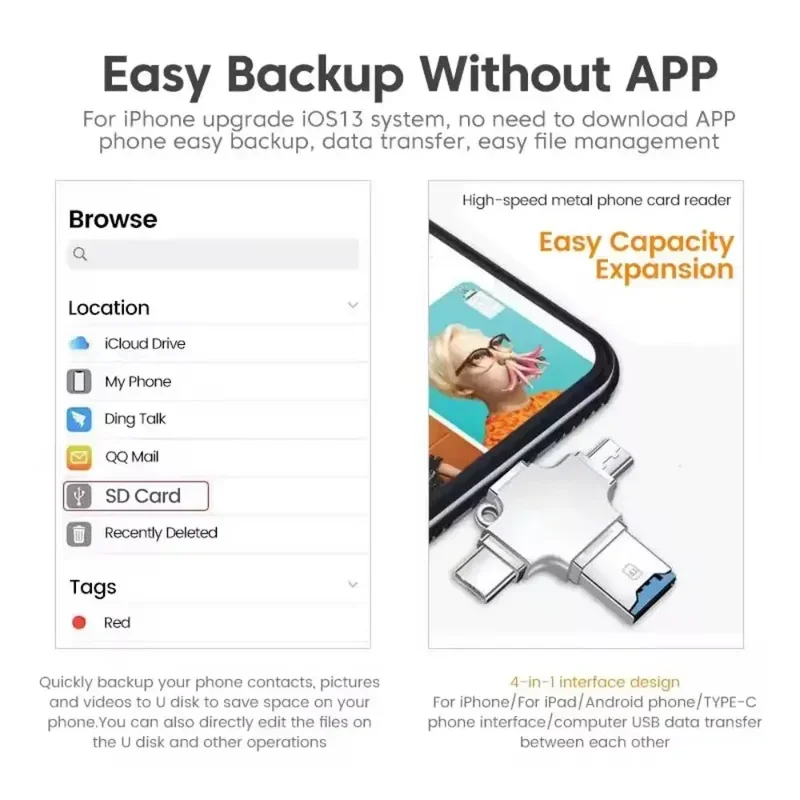 Memory Card Reader 4 in 1 card reader 3.0 USB to type C adapter USB to iOS micro TF card OTG converter for iPhone Samsung Xiaomi Huawei