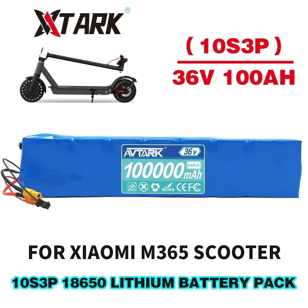 

36V 100Ah 18650 lithium battery pack 10S3P 250W-500W High power Same port 42V Electric Scooter M365 ebike Battery with Bracket