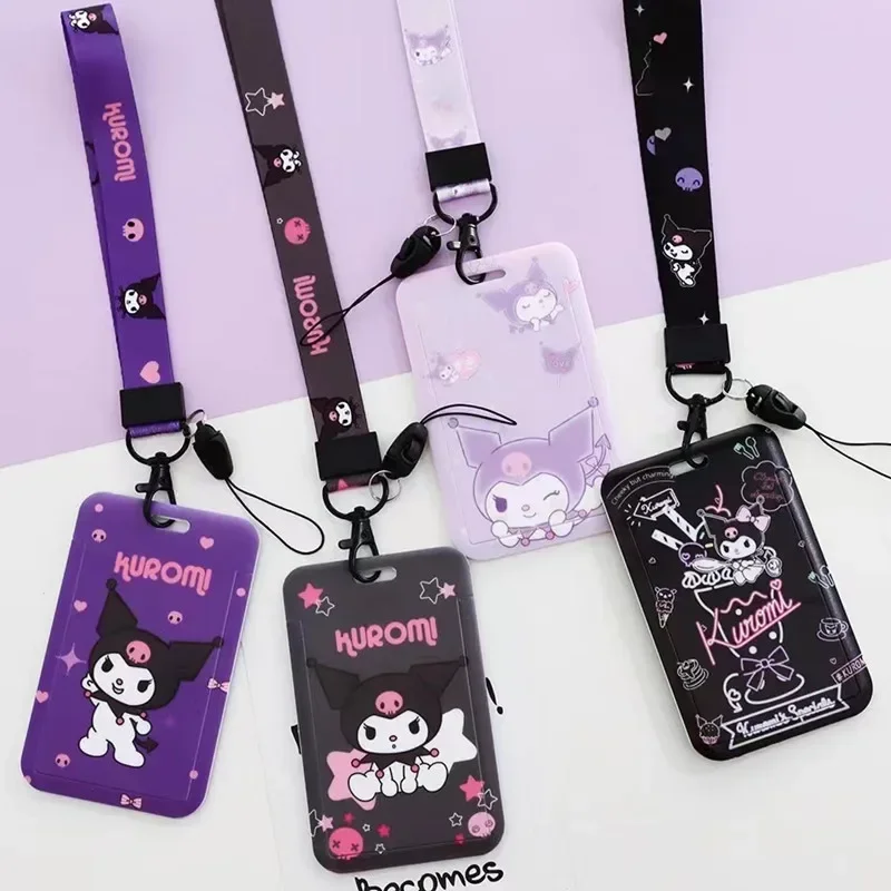 

Sanrio My Melody ID Card Holder Kawaii Kuromi Cartoon Bus Card Protector Children's School Meal Card Cover with Lanyard