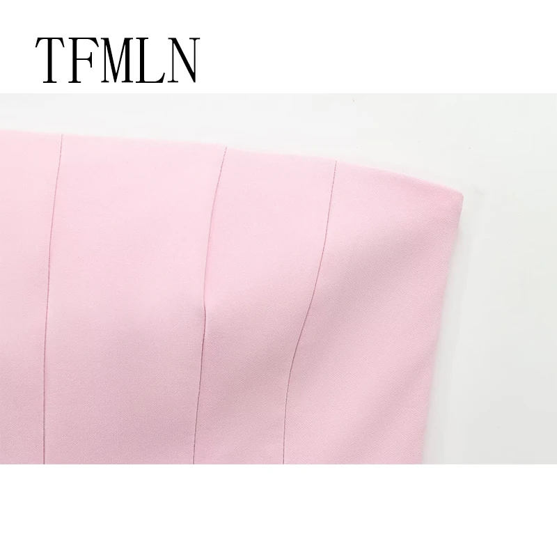 TFMLN New Summer Women Strapless Top 2025 Female Casual Sexy Slim Fitting Side Zipper Solid Short Top