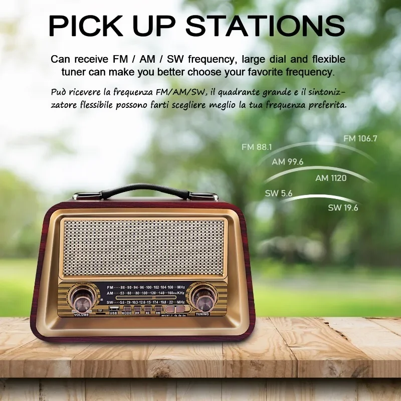 

Wooden Retro Three Section FM Radio Wireless Bluetooth Speaker Subwoofer Compatible With HIFI Stereo USB TF AUX Classic Style