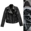 Fashion Leather Jacket Women Turn Down Collar Short Coat Zipper Long Sleeve New In Jackets 2024 Chic Streetwear Motorcycle Tops 6