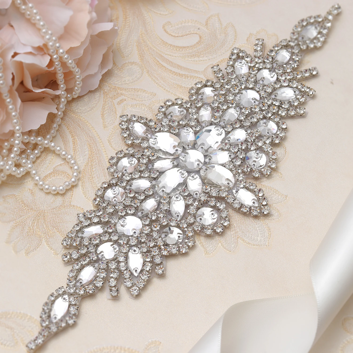 Missrdress Rhinestones Bridal Belt Big Size Diamond Wedding Belt Silver