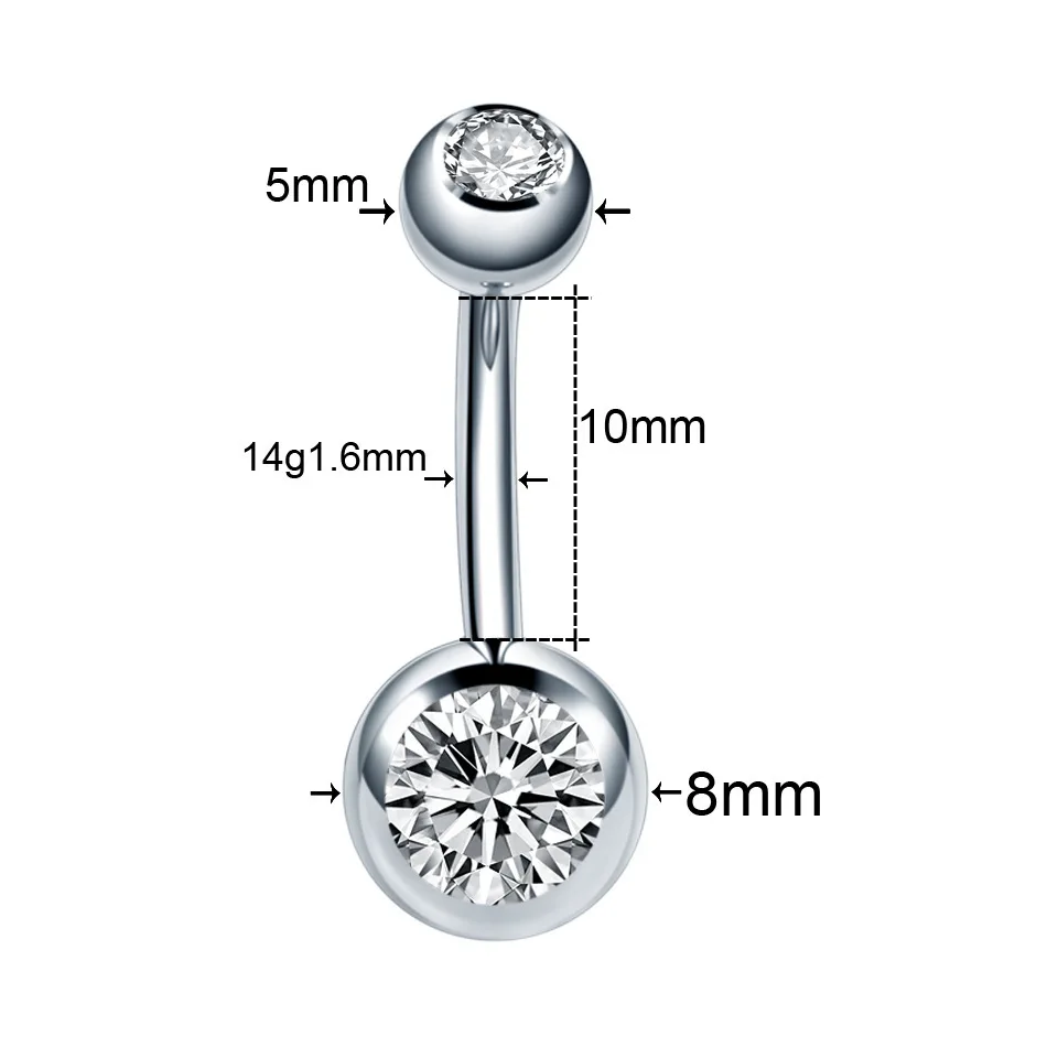 Crystal Zircon Stainless Steel Belly Button Piercing Set - Navel Barbell Collection