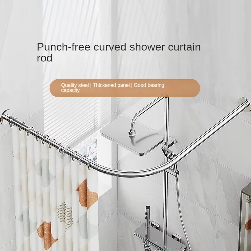 Telescopic L-Shape Shower Curtain Rod Durable Shower Curtain Rail With Rings Stainless Steel Corner Rod 4 Colour
