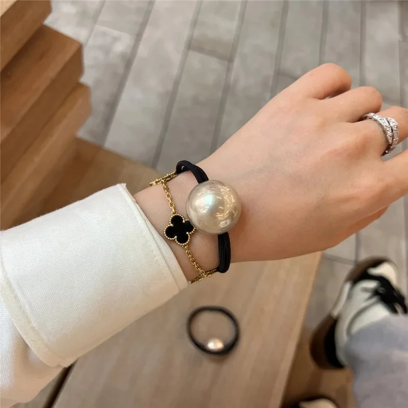 1PC Champagne Large Ball Service Rope Versatile Elastic Rubber Band Net Red Hair Circle Girl's Ball Head Rope Elastic Hair Bands