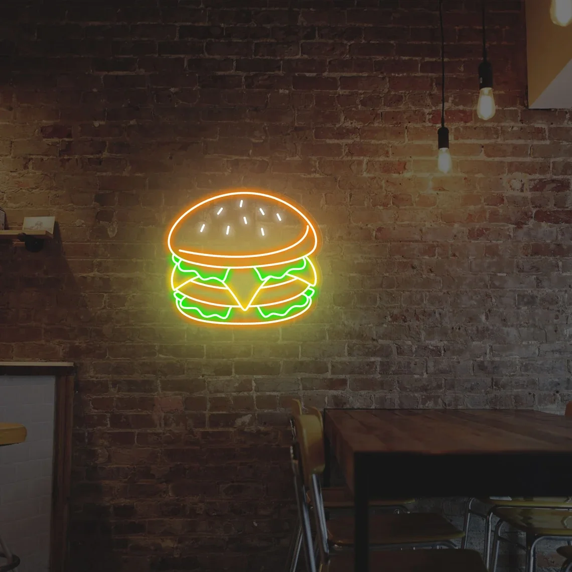 

Hamburger Neon Sign Burger Custom Food Business Kitchen Wall Art Decor Puppy neon light Up Sign USB Powered Wedding Birthday