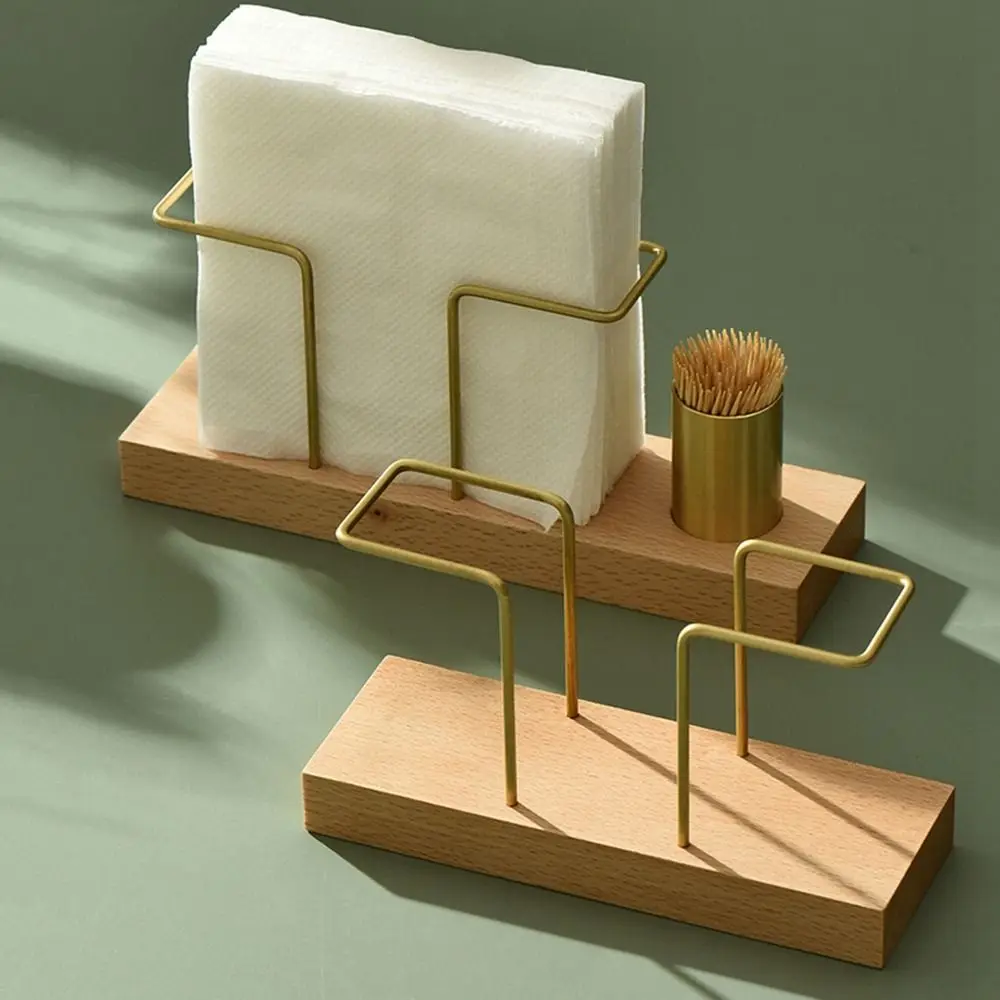 Vertical Tissue Dispenser with Toothpick Case, Metal Napkin Holder, Multi-use, Gold, Wooden, Home 4