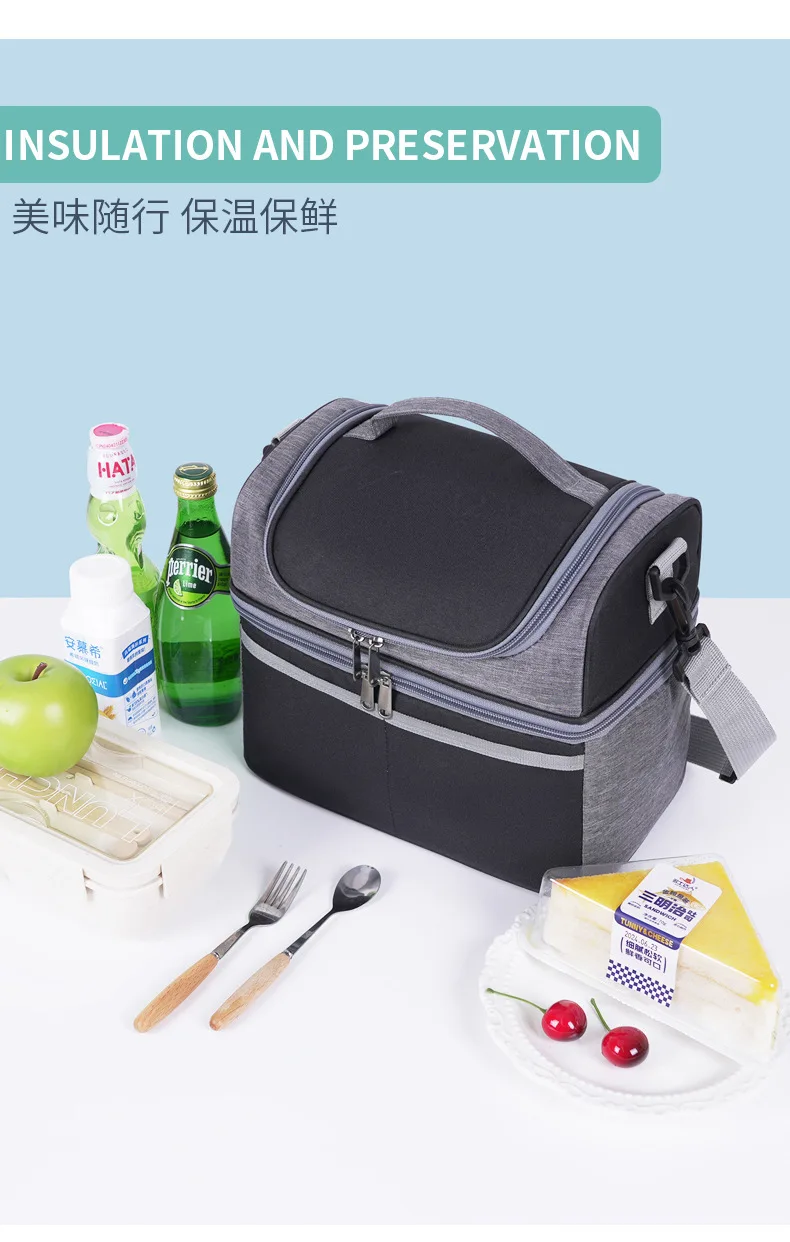 Tragbare, auslaufsichere, isolierte Lunch-Kühltasche – Thermo-Lebensmitteltasche mit Umhängetasche, passend für 2-lagige Bento-Box für Arbeitsreisen – Detail 8
