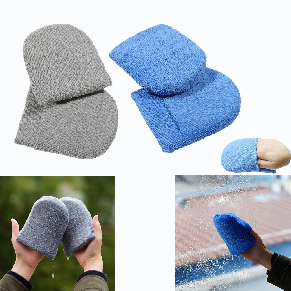 

2pcs Microfiber Car Wax Applicator Mitts Polishing Sponge Wax Foam Washing Pad Soft For Car Cleaning Auto Detailing