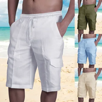 2024 New Men's Cotton Linen Pants Male Autumn New Breathable Solid Color Linen Trousers Fitness Streetwear Back with Pocket 1