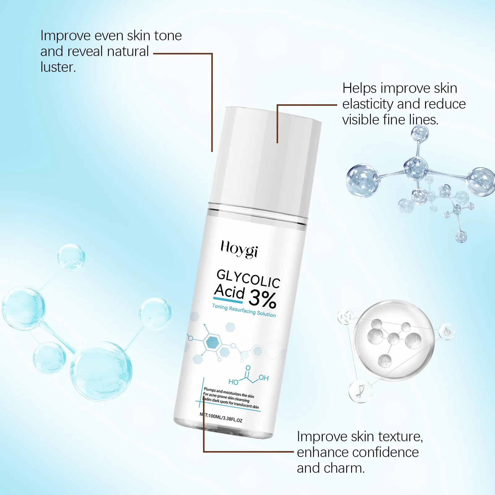HOYGI Facial Exfoliating Serum Care Facial Skin Hydrating Moisturizing Serum Improve Skin Elasticity and Reduce Fine Lines 5