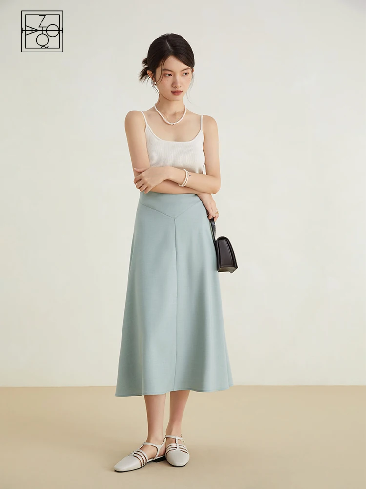 

ZIQIAO Deconstructed Temperament A-line Skirt for Female 2023 Summer Newly High Waist Light Blue Slimming Thin Long Skirt Women