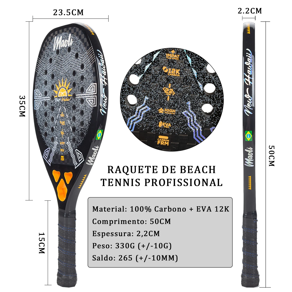 Beach Tennis Racket Carbon Fiber Professional Beach Rackets - Full Carbon 12k Fiber