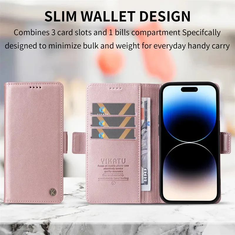Leather Flip Wallet Phone Case with Holder Stand and Book Cover Design