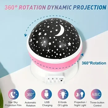 USB powered starry night light projector with moon and stars -360 ° rotatable, 9 color modes 6