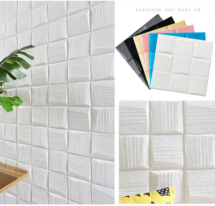 สติกเกอร์ติดผนัง3D 10ชิ้นวอลเปเปอร์มีกาวในตัวกันน้ำลายอิฐและติดป้องกันการชนกันห้องนั่งเล่นตกแต่งบ้าน35*35ซม. 1