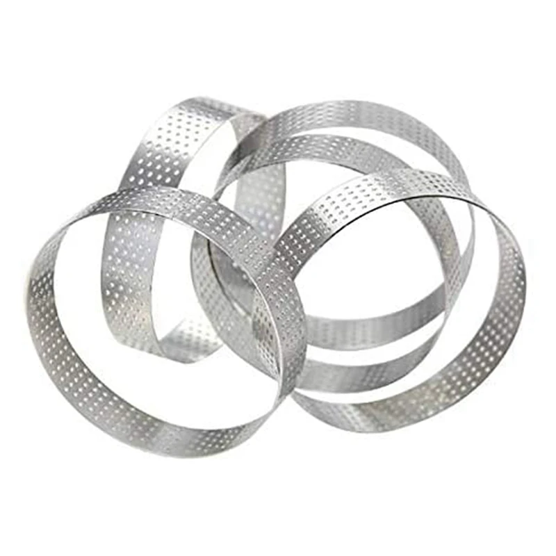 

Circular Steel Porous Tart Ring Bottom Tower Pie Cake Mould Baking Tools Heat-Resistant Perforated Cake Mousse Ring,10Cm