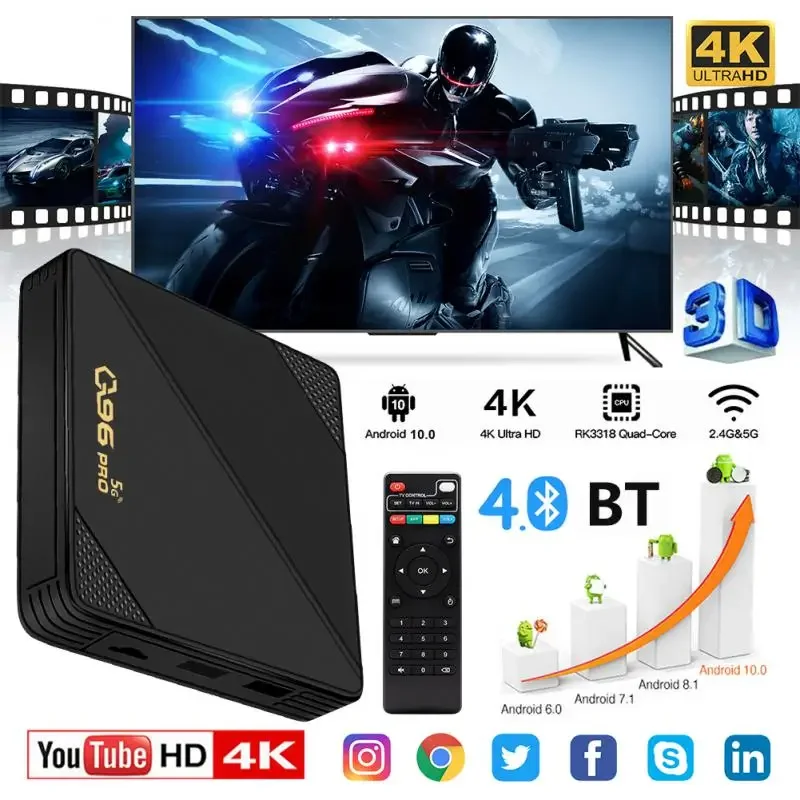 

Приставка Смарт-ТВ Q96 PRO, Android 10, четырехъядерный Amlogic S905L, 2,4 ГГц/телефон, двойной Wi-Fi, Bluetooth, 4K, телеприставка, 8 ГБ + 128 Гб, медиаплеер H.265