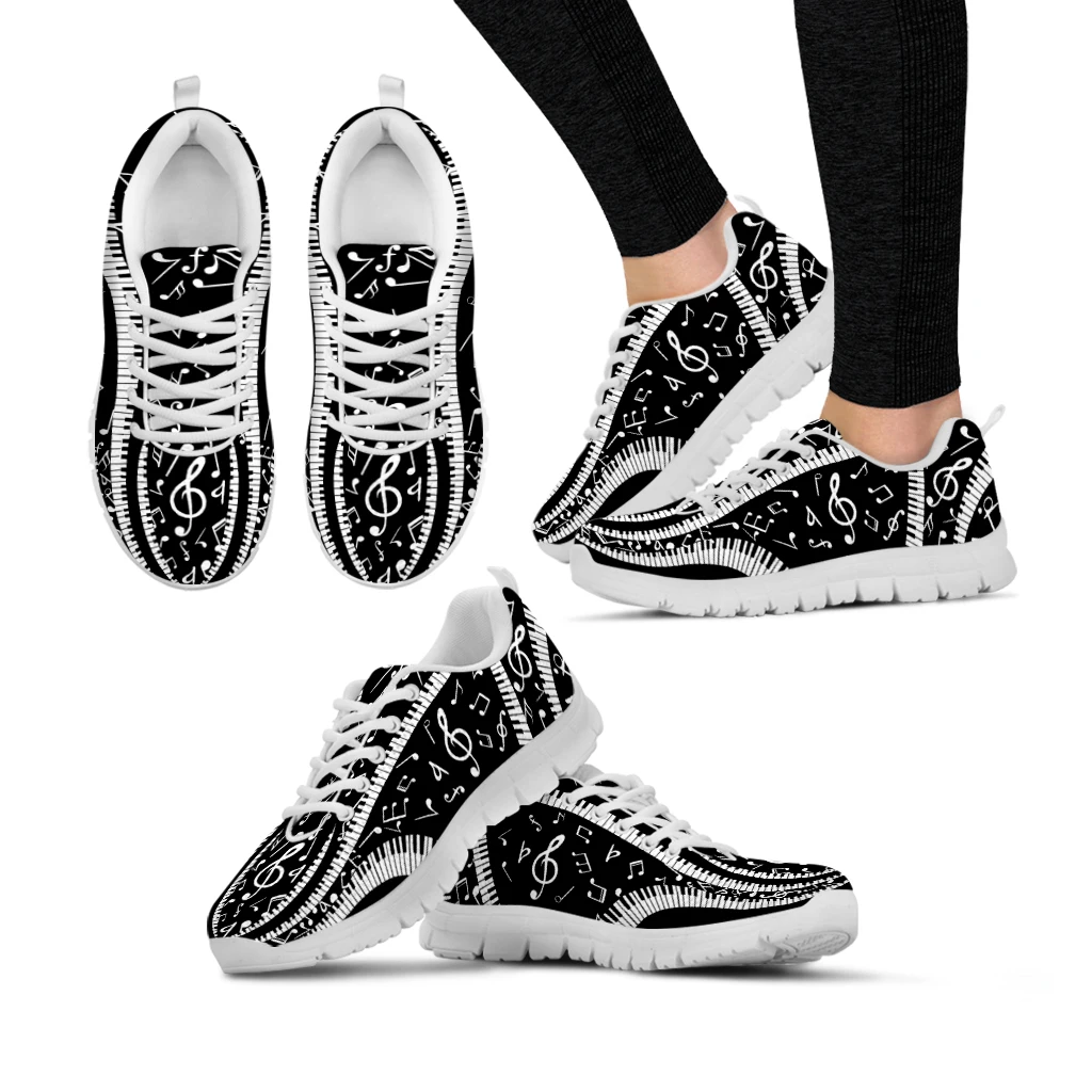 INSTANTARTS Autumn Women Flats Shoes Art Style Piano Keyboard Music Note Print Air Mesh Casual Sneakers 2022 Zapators De Mujer