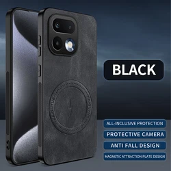 Luxury Leather Texture Wireless Charging Magnetic Phone Case, ShockProof Cover for Realme 16 Pro+ (Black)