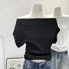 Off-shoulder Drape Short Sleeve T-shirt Women's Summer 2024 New Style Cropped Waist-fitted Drawstring Top Stylish Casual Wear 1
