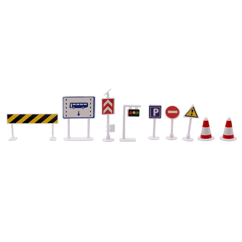 

9pcs/lot DIY Mini Signpost Traffic Scene Educational Toys Cheap Car Toys Gift For Children Traffic light Signs Model Toy