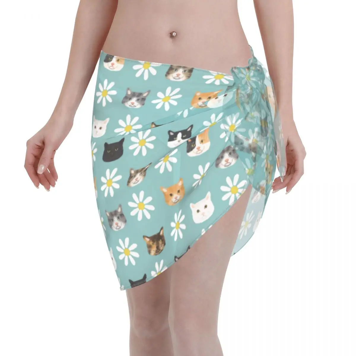 

Cats And Daisies Women Cover Up Wrap Chiffon Swimwear Pareo Scarf Sarong Beachwear Animal Bikini Cover-Ups Skirts Swimsuit