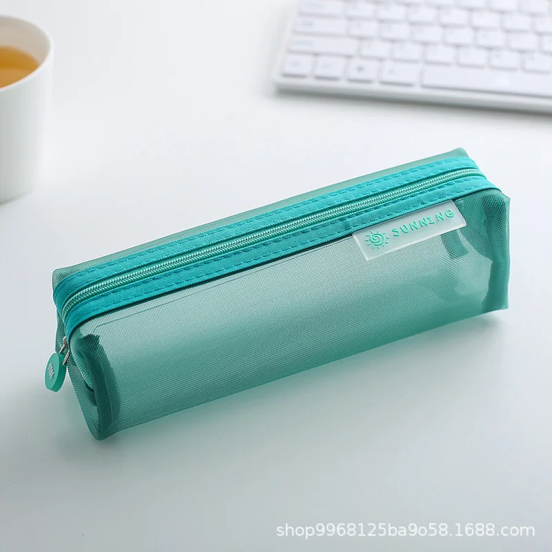 School Transparent Stationery Pencil Bag Student Examination Dedicated Nylon Mesh Pen Case Large Capacity Pouch School Supplies