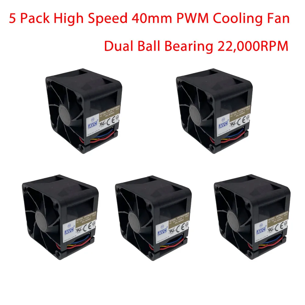 5Pack 40mm Powerful Cooling Fan AVC 4028 12V 1A DBTB0428B2G High Speed Rotation RPM Fans 40*40*28mm Dual Ball Bearing 4-wire Pwm