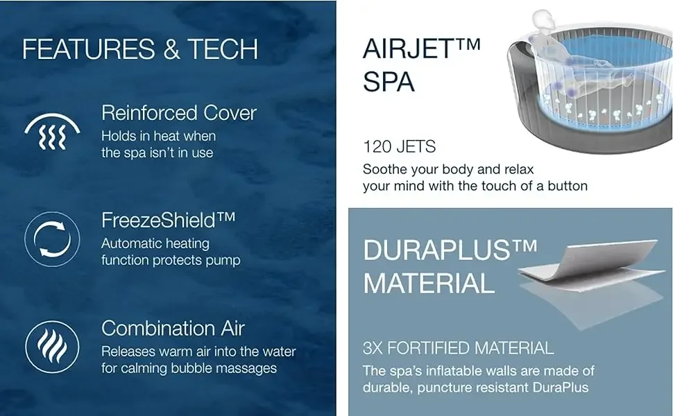 Description Picture 3 of itemColeman SaluSpa AirJet 2 to 4 Person Round Inflatable Hot Tub Portable Outdoor Spa with 60 Soothing AirJets and Insulated Cover,