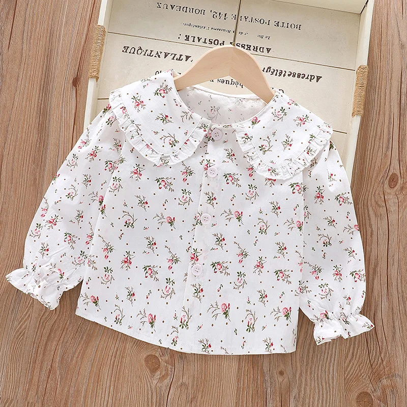 Girls' Shirt New Long Sleeve Turn Down Collar Strawberry Cherry Top Fashion Spring Autumn Children Blouse 2-6 Y
