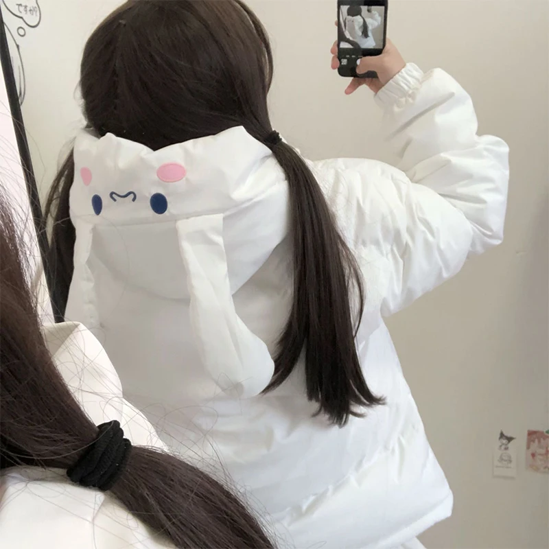 

Sanrio Cinnamoroll хлопковое пальто для девушек зимняя Корейская версия Свободное пальто с капюшоном для студентов милое мягкое женское универсальное хлопковое пальто