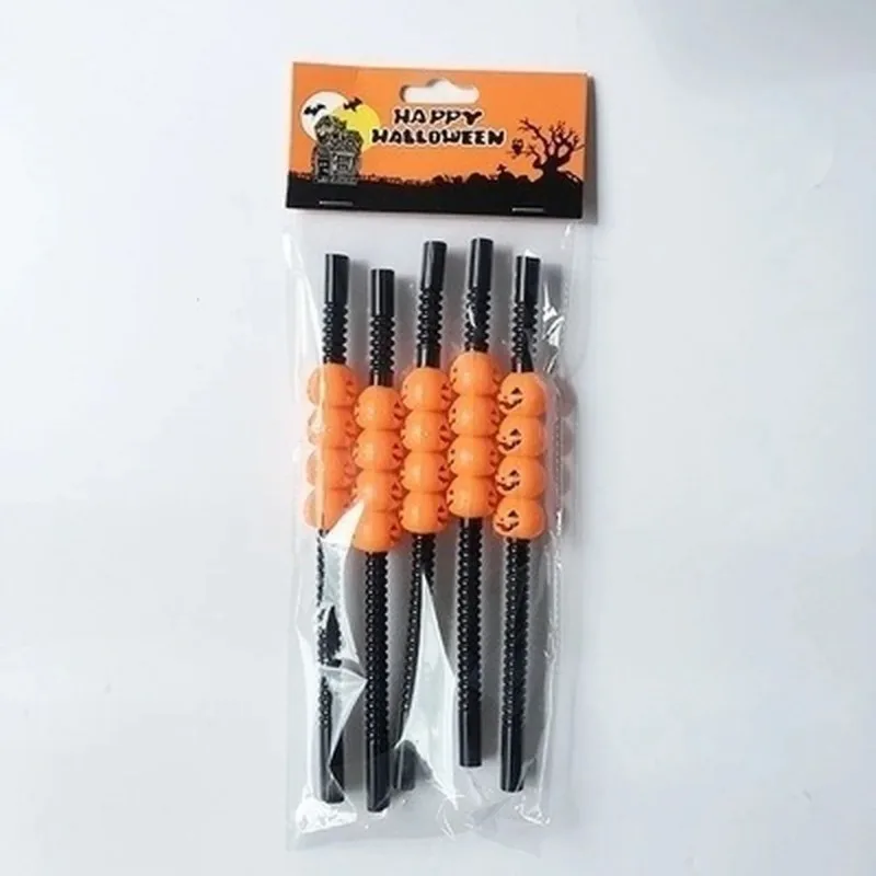 5pcs Halloween Festival Bar Party Decorations Home Party Halloween Decorations Halloween Cartoon Skull/Pumpkin Straws