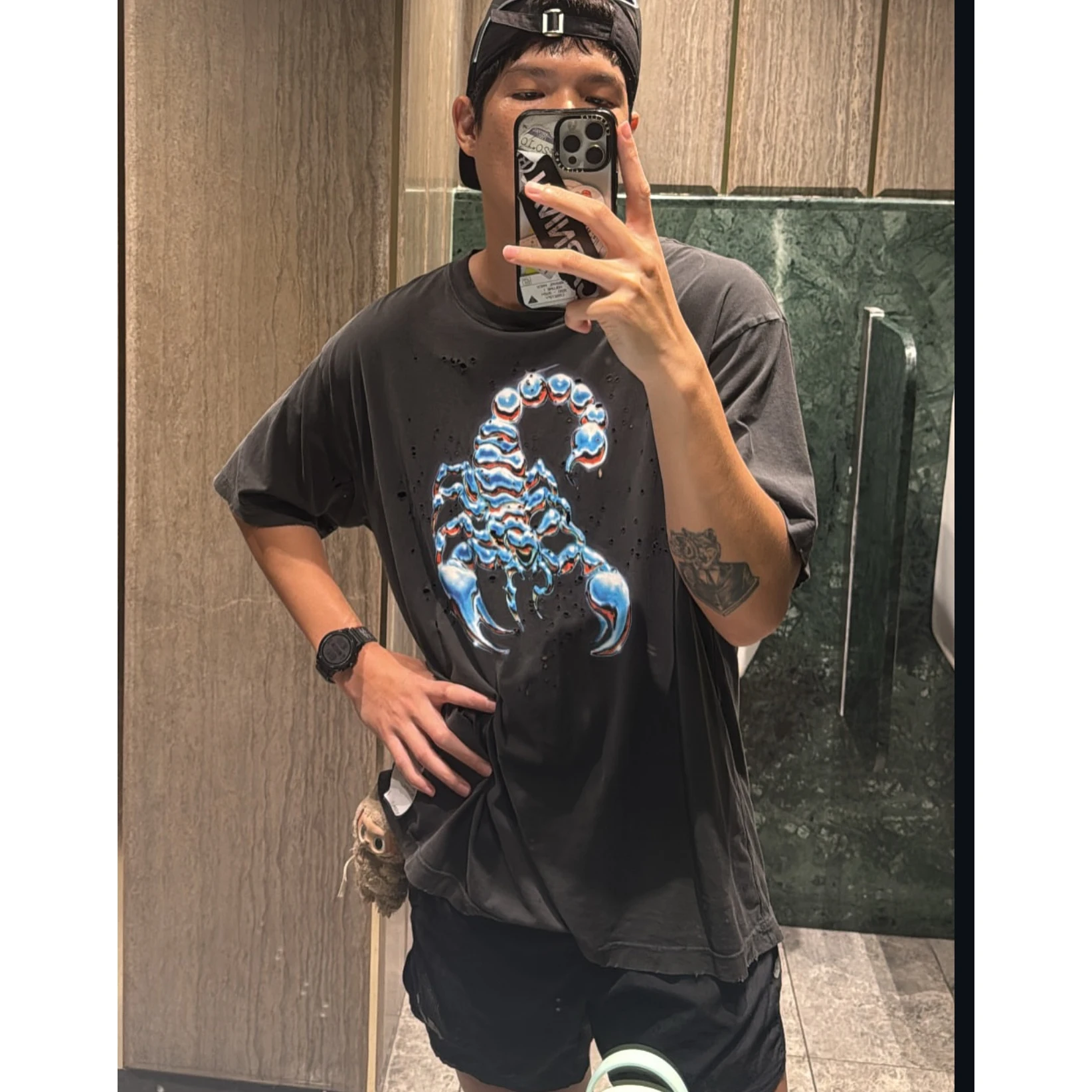 High Quali Satisf Faion Print Scorpion Hole Breathable round Ne Pure Cotton ort Sve T-irt Youth Summer Trendy